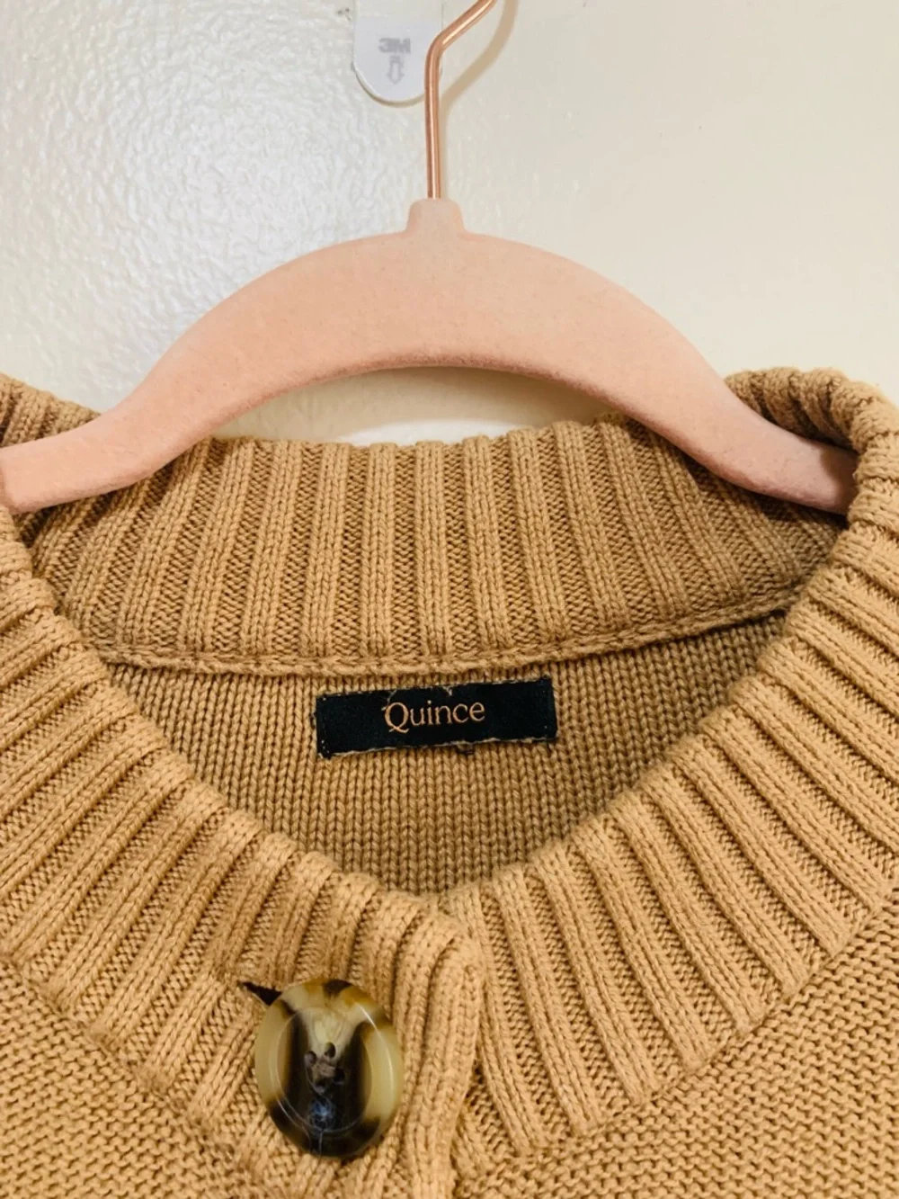 Quince Organic Cotton Cropped Cardigan camel size small - Picture 2 of 6